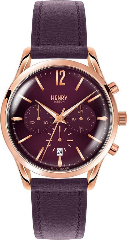 Đồng Hồ Unisex Dây Da Cừu Henry London HL39-CS-0092 HAMPSTEAD (38.5mm) - Tím