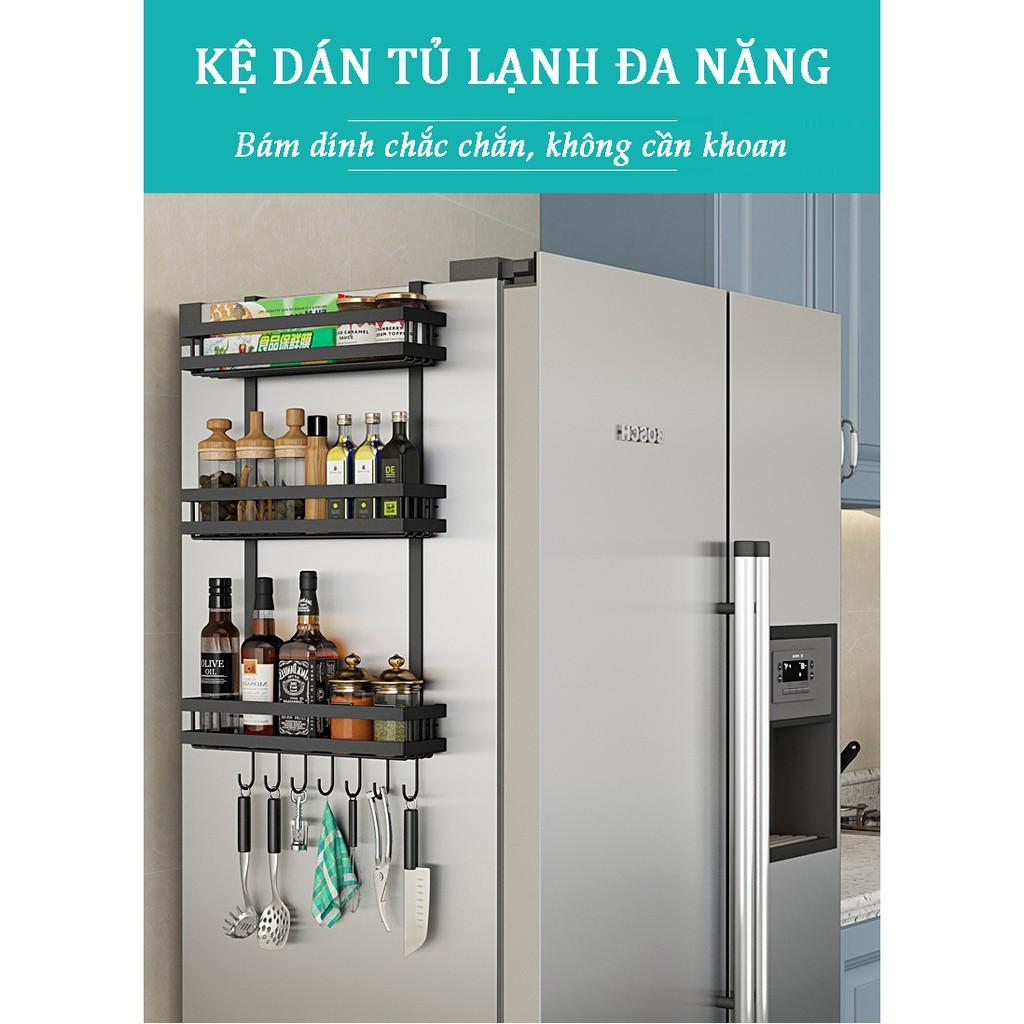 Kệ dán tủ lạnh 3 Tầng, 2 Tầng Thép Cacbon không gỉ Son tĩnh điện Đen Cao Cấp