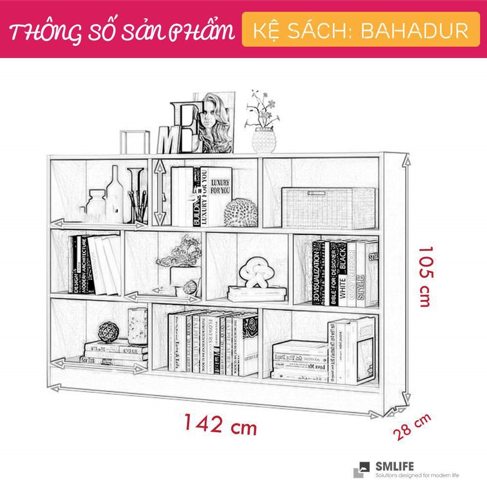 Kệ sách gỗ hiện đại SMLIFE Bahadur | Gỗ MDF dày 17mm chống ẩm | D142xR28xC105cm