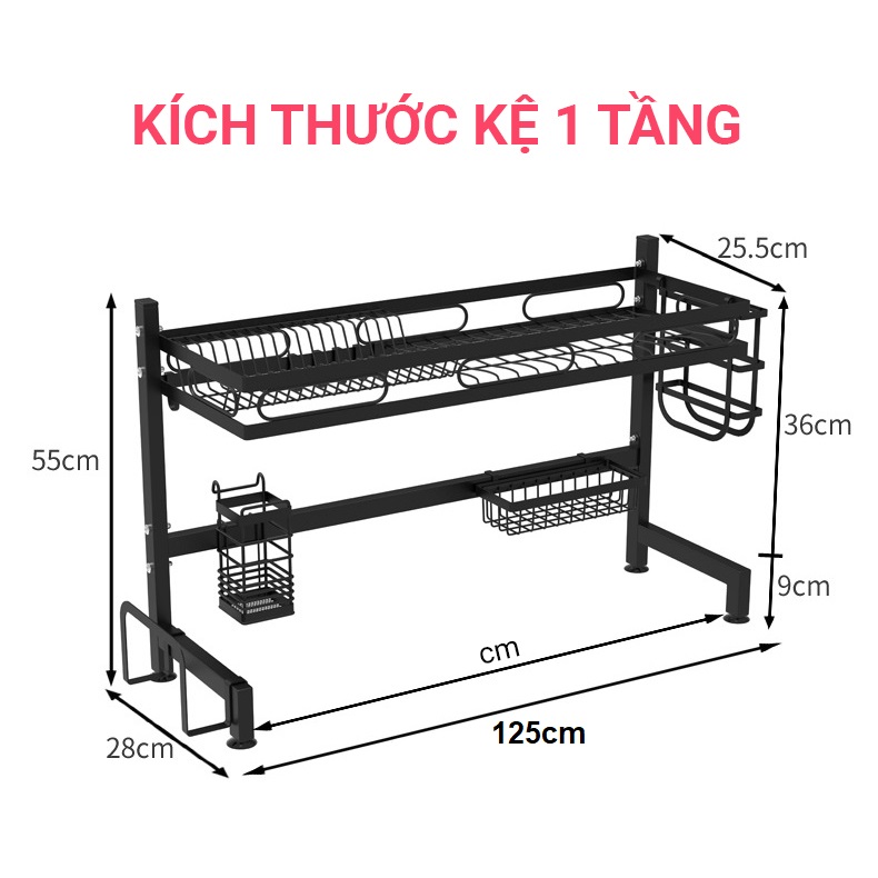 (Size to nhất) Dài 125cm kệ chén bát đa năng trên bồn rửa