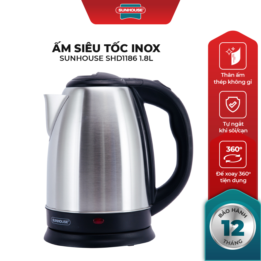 Ấm Siêu Tốc Inox Sunhouse SHD1186 - 1.8L  - Hàng chính hãng