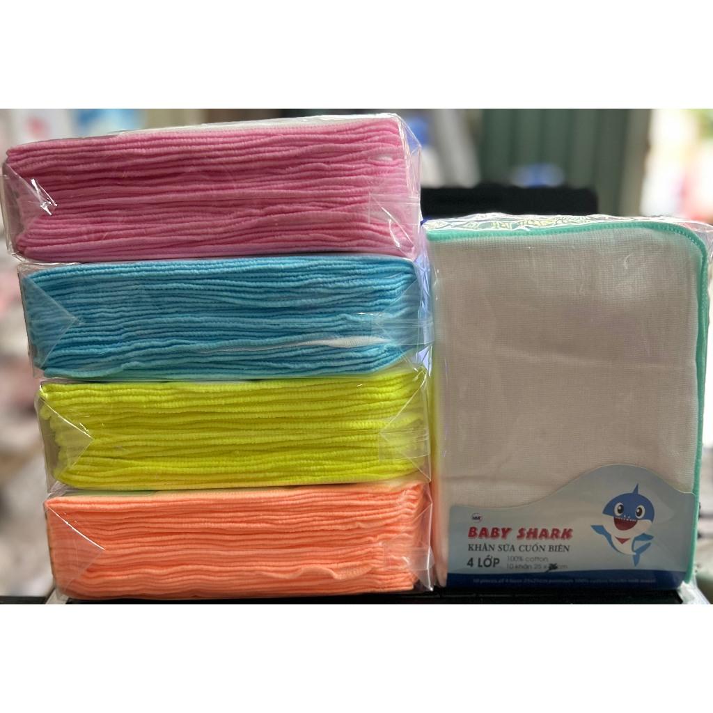 Set 10 Khăn Sữa 4 Lớp BabyShark kích thước 25x25cm cho bé - 25x25cm