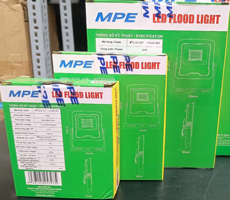 Đèn pha LED MPE FLD5 chống nước, ánh sáng trắng &amp; vàng (10W, 20W, 50W) - Hàng chính hãng