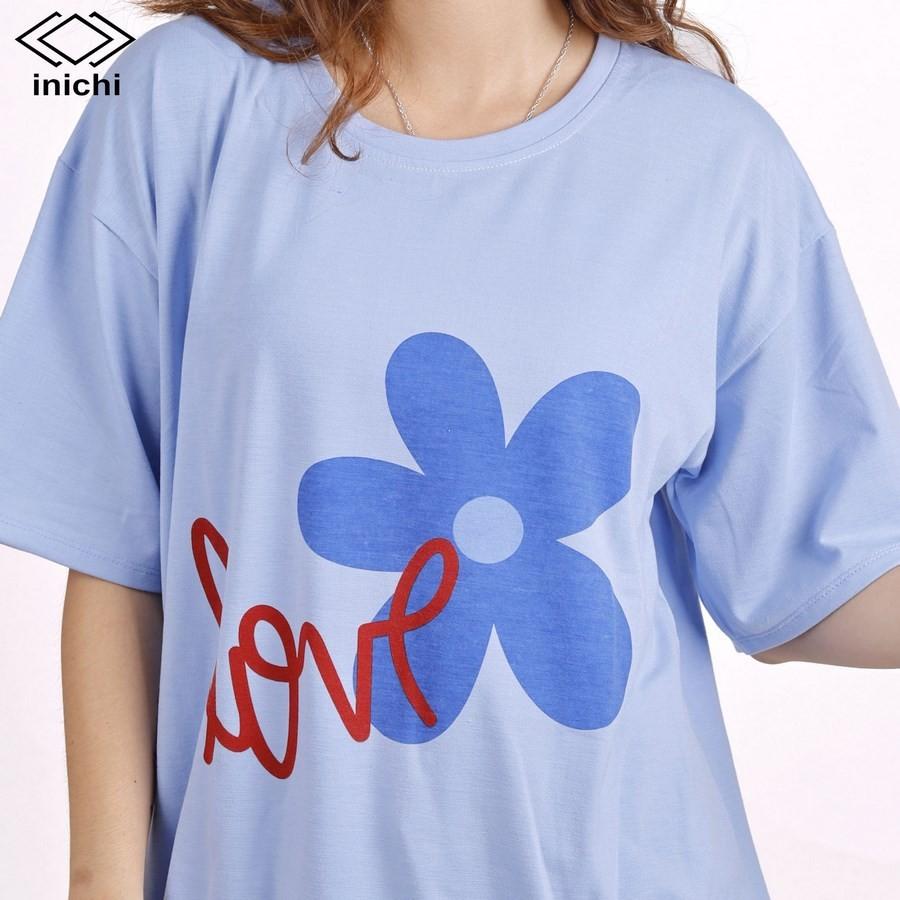 Áo thun tay lỡ INICHI IC579 form rộng cá tính in hình Love hoa 5 cánh