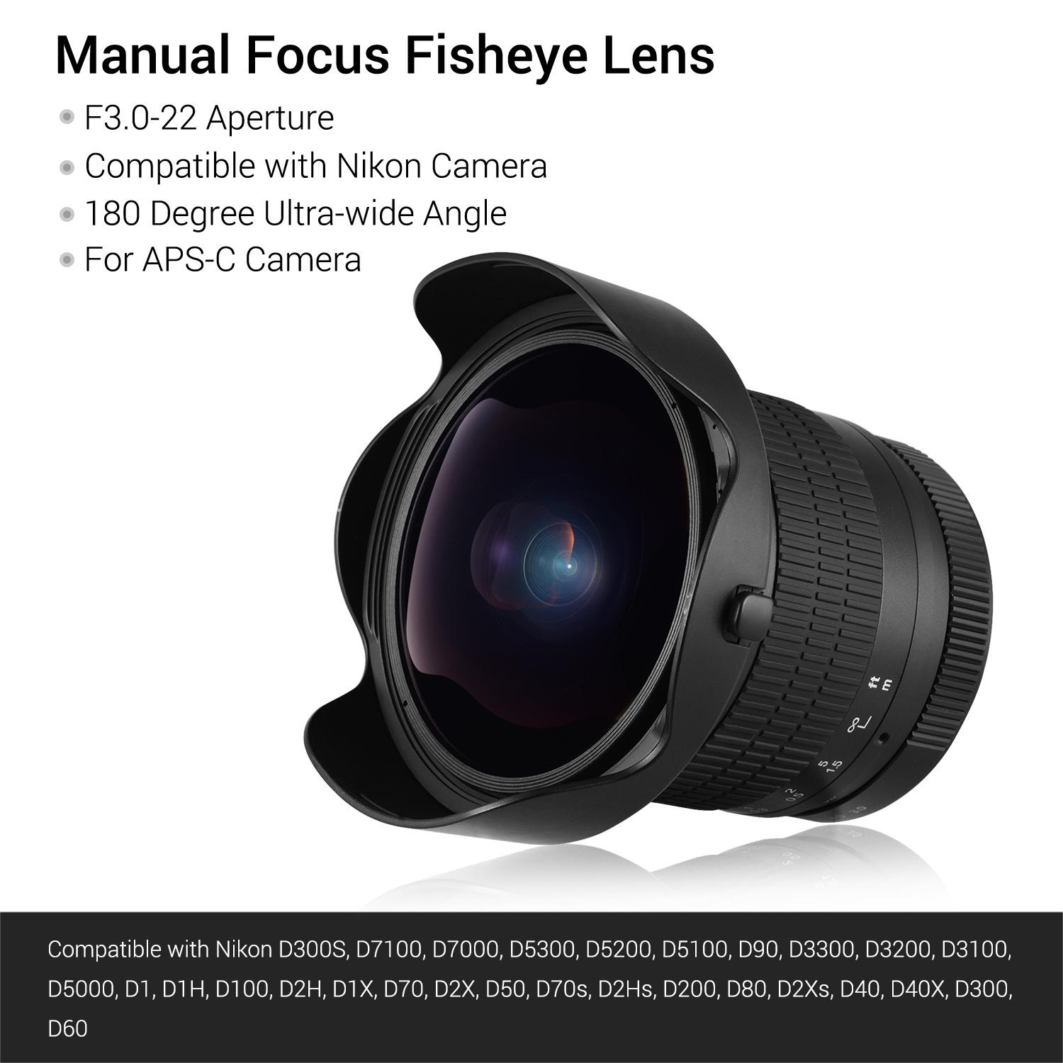 8mm f3.0 Fisheye Lens APS-C Manual Focus Ultra Wide Angle for APS-C Compatible with Canon Camera