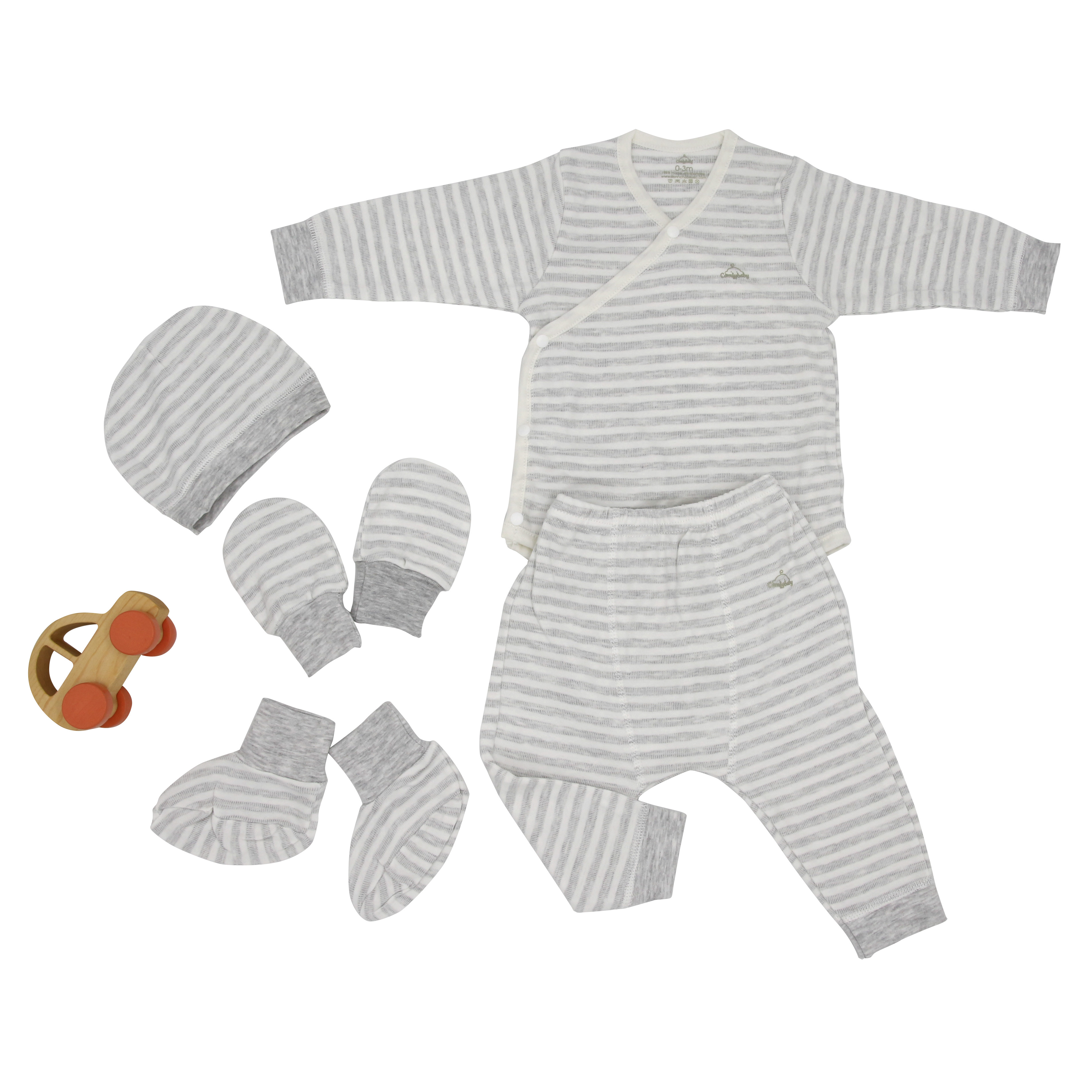 Set Bodysuit sơ sinh 5 món Comfybaby (quần áo dài, bao tay chân, mũ) kẻ sọc  100% Cotton mềm mại, thấm hút mồ hôi