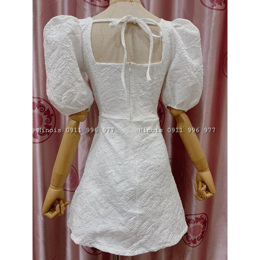 Đầm Dáng Xoè Ngắn Đầm Gấm Xốp Tay Phồng Hở Lưng Có Dây Thắt Lưng 2 Màu Trắng - Đen - KÈM HÌNH THẬT&VIDEO