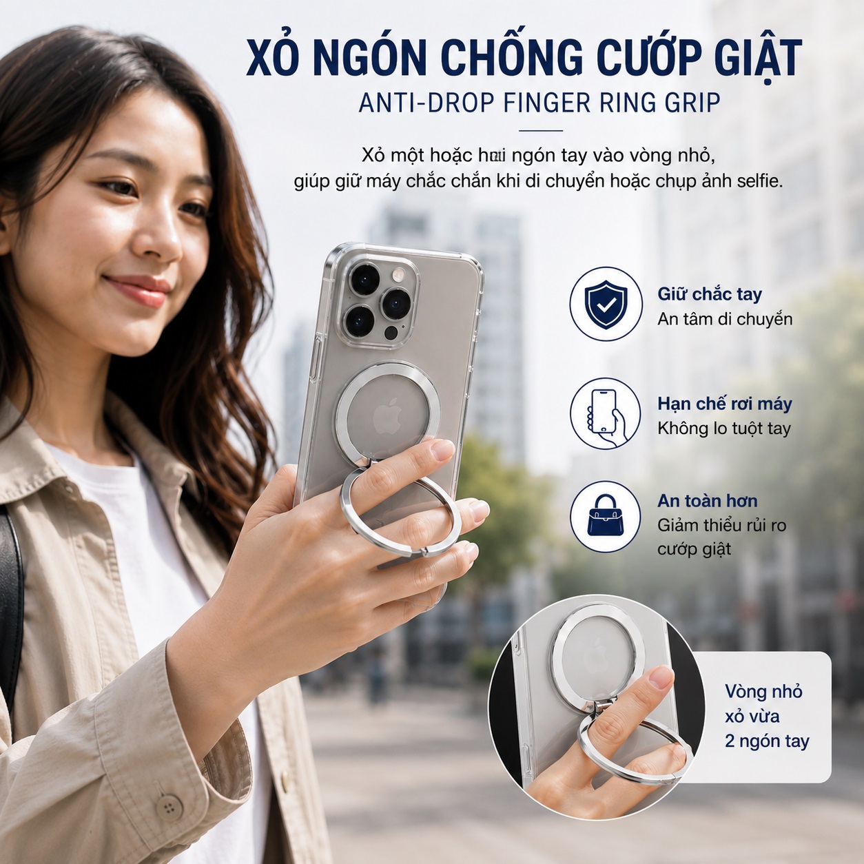 Giá đỡ vòng Ring Stand từ tính Magnetic N52 cho điện thoại iPhone 18 17 16 15 14 13 12 Hiệu HOTCASE Finger Ring - Kiêm Chân Đế Gập 180° – Xỏ Ngón Chống Rơi – Dựng Dọc Ngang – Siêu Mỏng - Hàng nhập khẩu