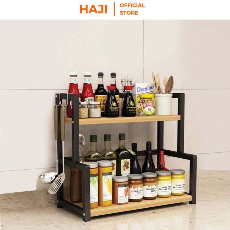 Kệ gia vị nhà bếp HAJI khung sắt sơn tĩnh điện chống gỉ, chịu lực tốt, kệ bếp 2 tầng giúp phòng bếp luôn gọn gàng C04