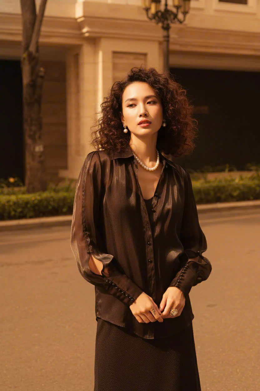 Áo Sơ Mi Tay Dài Xuyên Thấu Organza Huyền Sương Top152