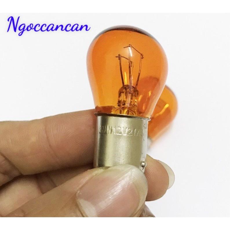 Combo 2 Bóng Đèn Xi Nhan Ô Tô Sun Shing Màu Vàng 2 Tóc 12V 21/6W hoặc 24V 21/6W Đui Cài