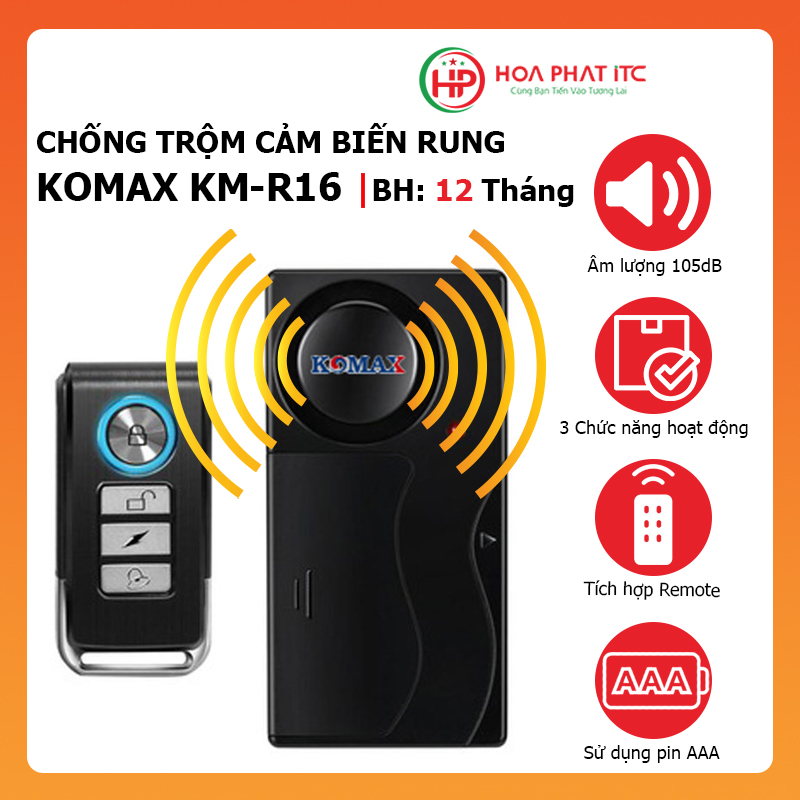 Báo trộm cảm biến rung kèm remote Komax KM-R16 - Hàng chính hãng