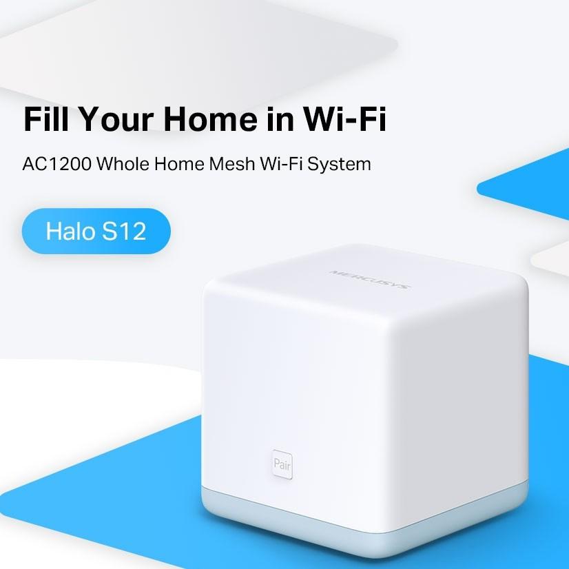 Bộ Phát Wifi Mesh Cho Gia Đình Mercusys Halo S12 (2-Pack) Chuẩn AC Tốc Độ 1200Mbps - Hàng Chính Hãng