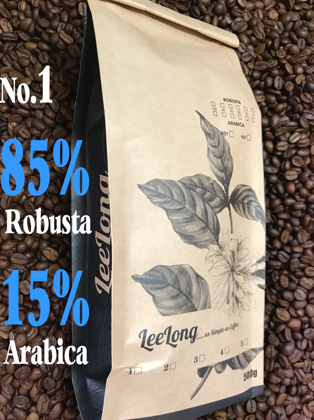 1kg cafe rang xay LeeLong1 gu Mạnh ( 85 Robusta/15 Arabica)