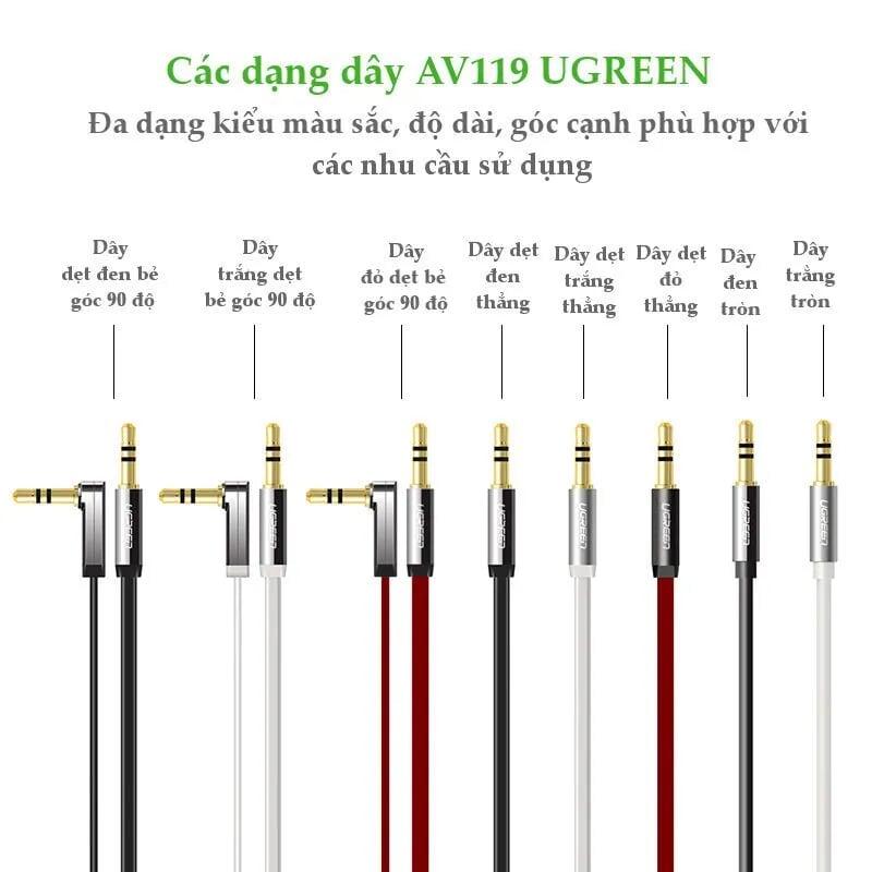 Ugreen UG10794AV119TK 2M màu Đỏ Cáp âm thanh 2 đầu 3.5mm dương dây dẹt - HÀNG CHÍNH HÃNG