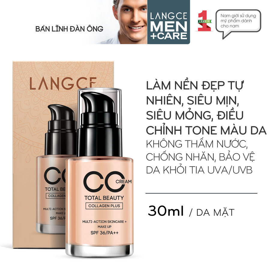 CC Cream Trang Điểm Collagen Đẹp Da Chống Nắng 30ml cho Nam TẶNG Gel Vệ Sinh Vùng Kín Nam 100ml LANGCE