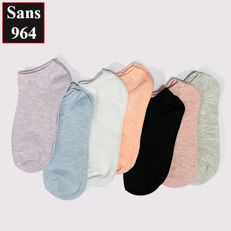 Tất vớ lười nữ trơn không cổ Sans965 hài chống tụt gót nửa bàn chân cotton mùa hè trắng đen da tím hồng cam xám xanh