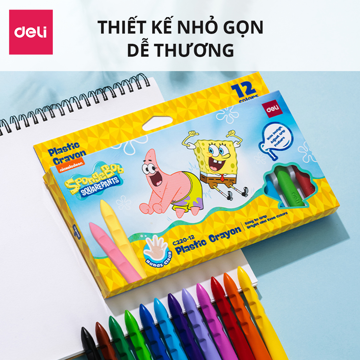 Bút Sáp Màu Bọt Biển Hữu Cơ Định Vị Deli- 2/24 Màu Tươi Ít Vụn An Toàn Không Bẩn Tay Tô Màu Vẽ Tranh