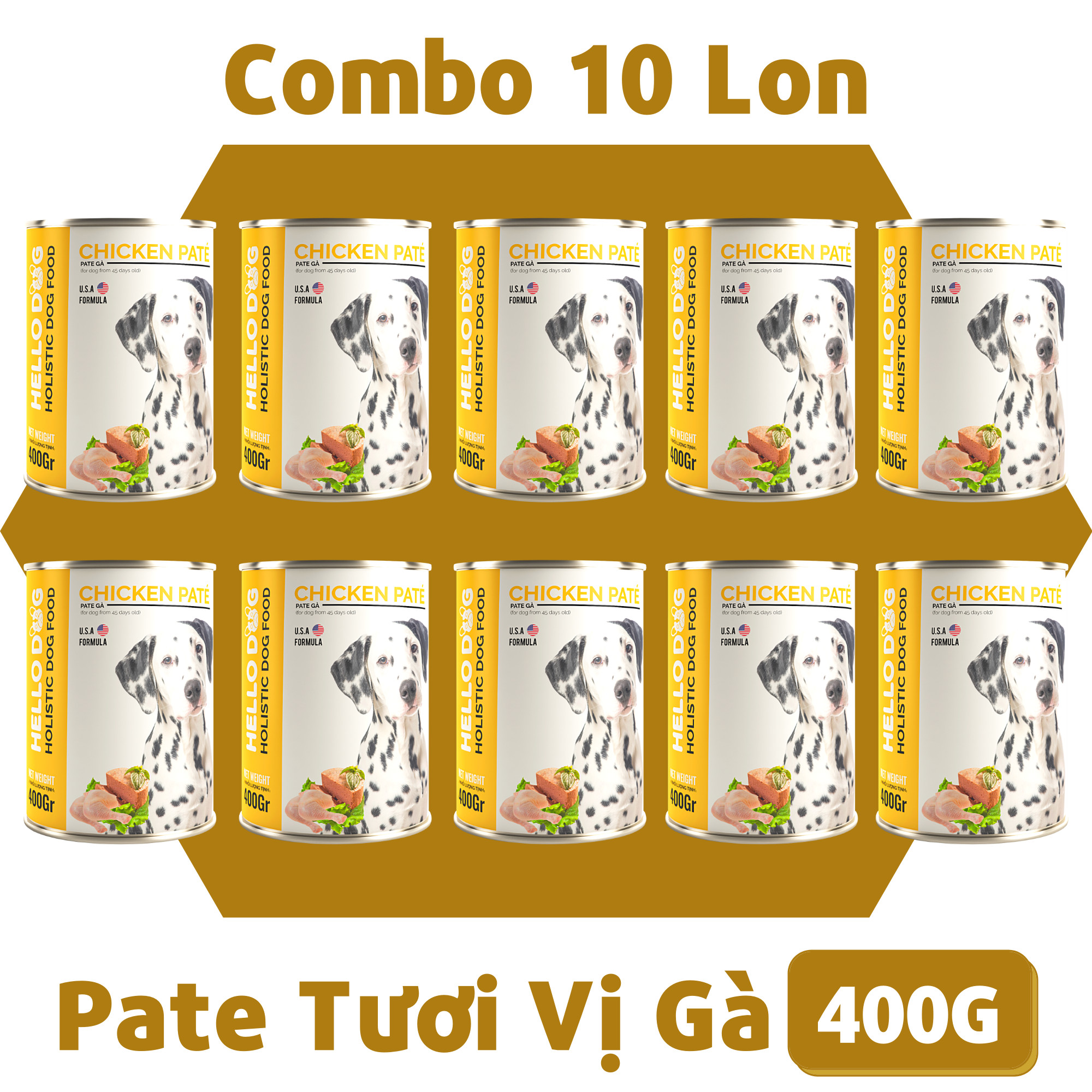 Pate Cho Chó Mọi Độ Tuổi Hương Vị Gà - Hello Dog Chicken Pate 400G ( Combo 10 Lon )