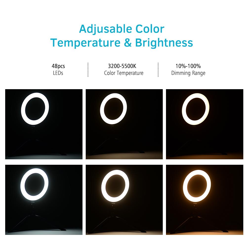 6 Inch Desktop LED Ring Light 3200K-5500K Dimmable Mini Camera Light Lamp 3 Light Modes 10 Brightness Levels with Mini