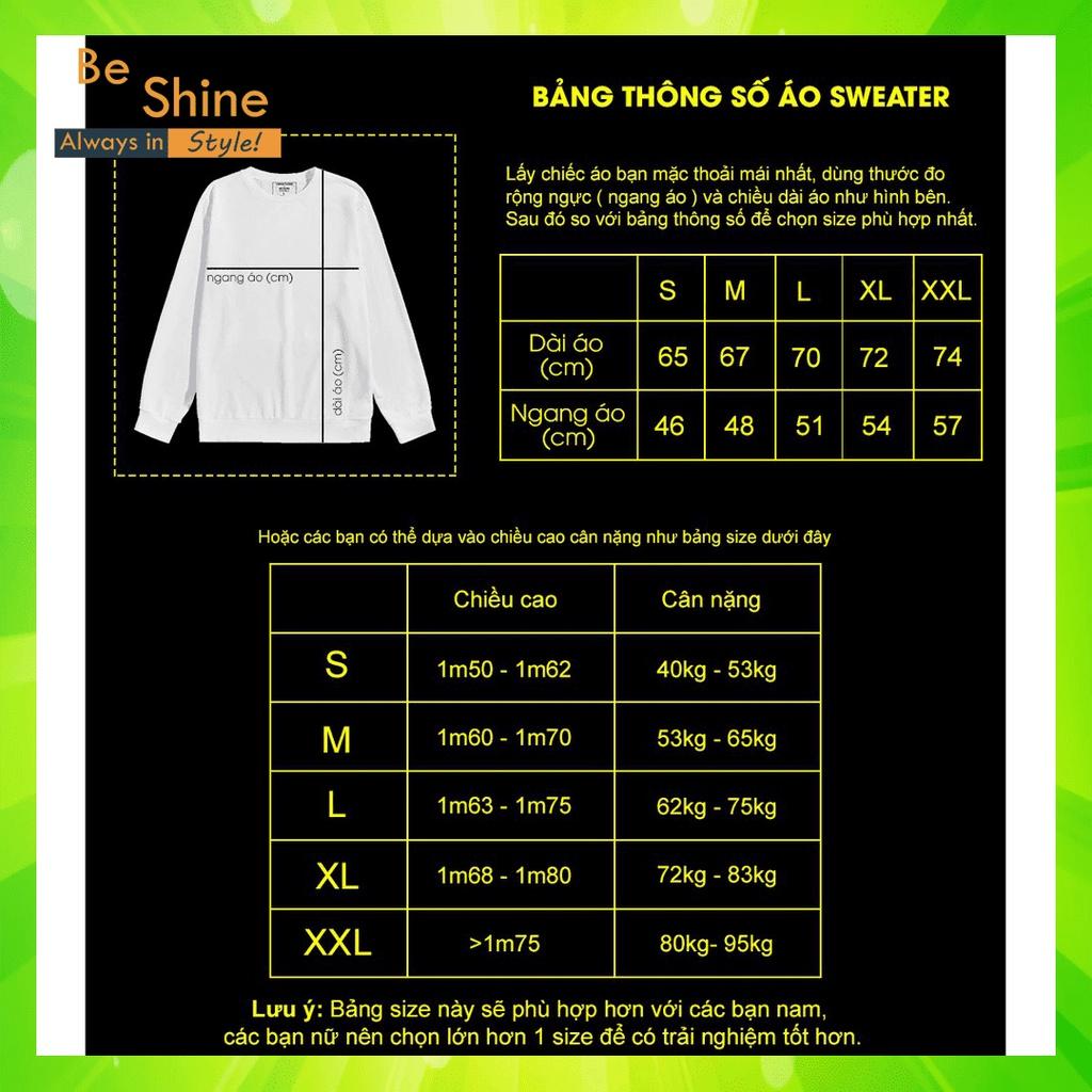 Áo Sweater Unisex Form Rộng Họa Tiết Phản Quang Sweater Nỉ Cổ Tròn Logo Phát Sáng Thời Trang Nam Nữ beSHINE