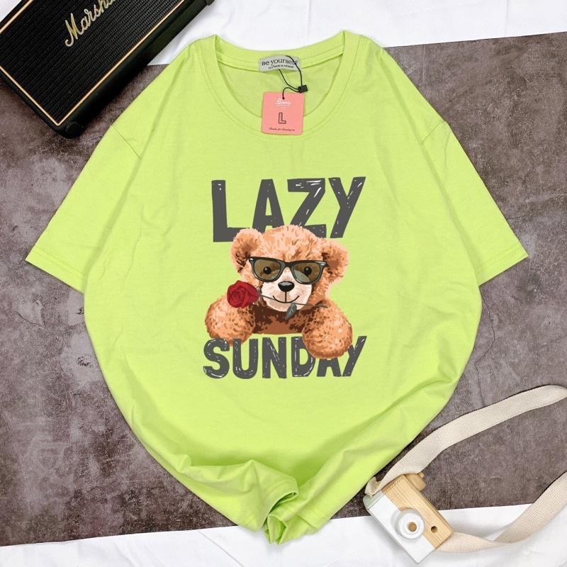 Áo Thun Tay Ngắn UNISEX in decal Gấu Lazy - Hình chụp thật