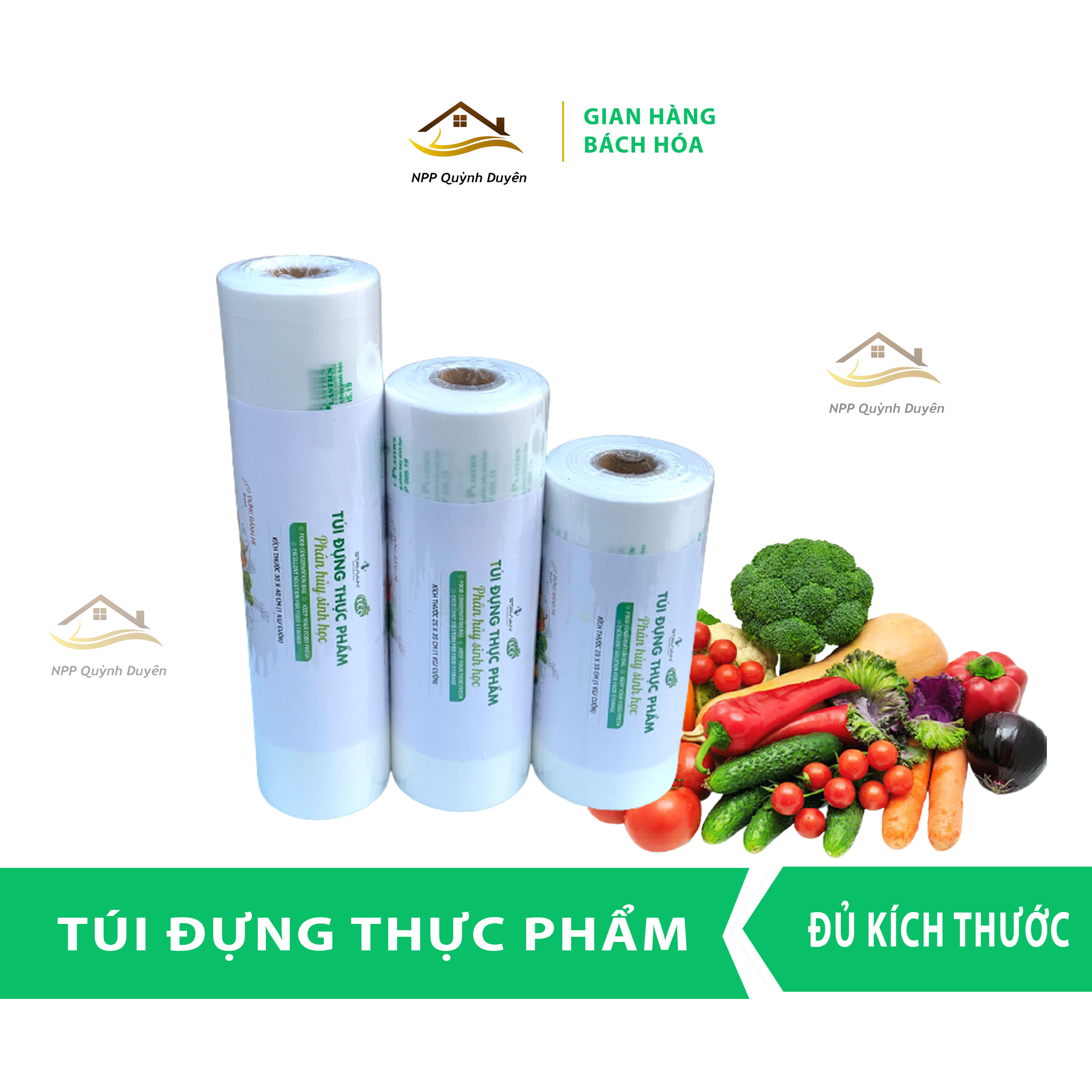 COMBO 3 Cuộn túi đựng thực phẩm sinh học tự hủy đủ kích thước 20*30cm, 25*35cm, 30*40cm Trọng lượng 500g