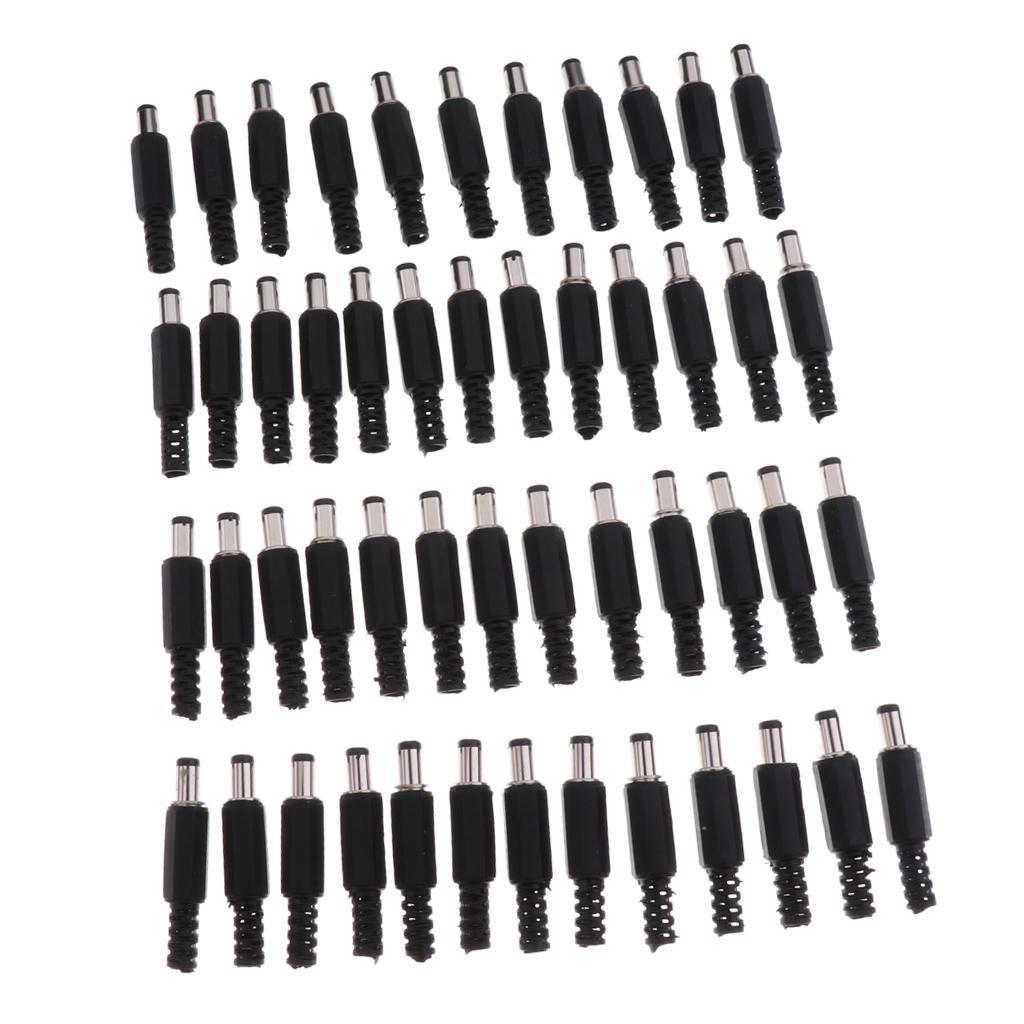 50pcs 2.5*5.5mm 2.5mm DC Power Male Plug Soldering Connector Plastic Cover Black