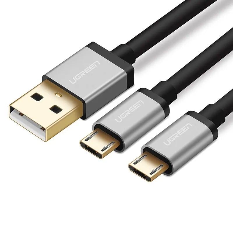 Ugreen UG40349US196TK 1.5M màu Đen Cáp sạc truyền dữ liệu USB 2.0 sang 2 đầu MICRO USB cao cấp - HÀNG CHÍNH HÃNG