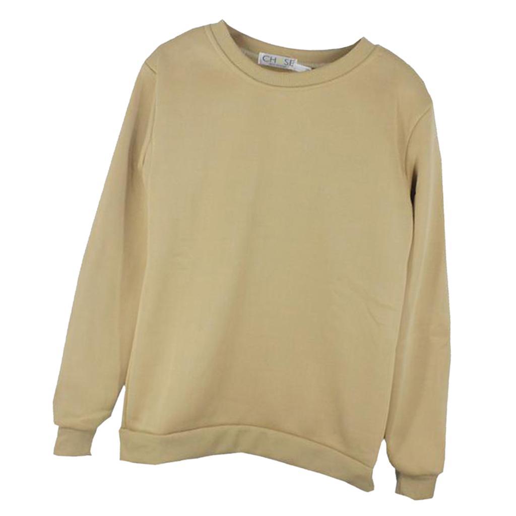 Autumn Solid Round Neck Long Sleeves Fleece Sweatshirts Unisex Loose Top