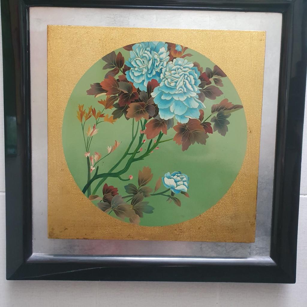 Tranh sơn mài hoa mẫu đơn cao cấp 80x80 cm có khung sơn mài đẹp 57x57 cm