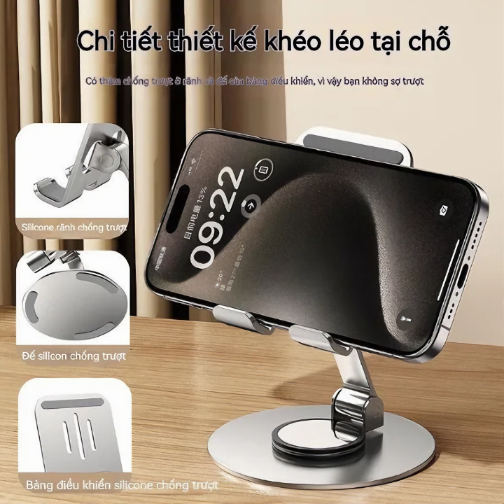 Giá đỡ điện thoại, máy tính bảng S758 hợp kim nhôm sang trọng chắc chắn, có thể gấp gọn, chống trượt xoay 360độ - Hàng chính hãng