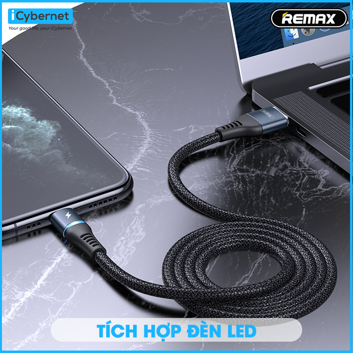 Cáp sạc nhanh 2.4A và truyền dữ liệu chân type-C Remax Colorful Light RC-152a