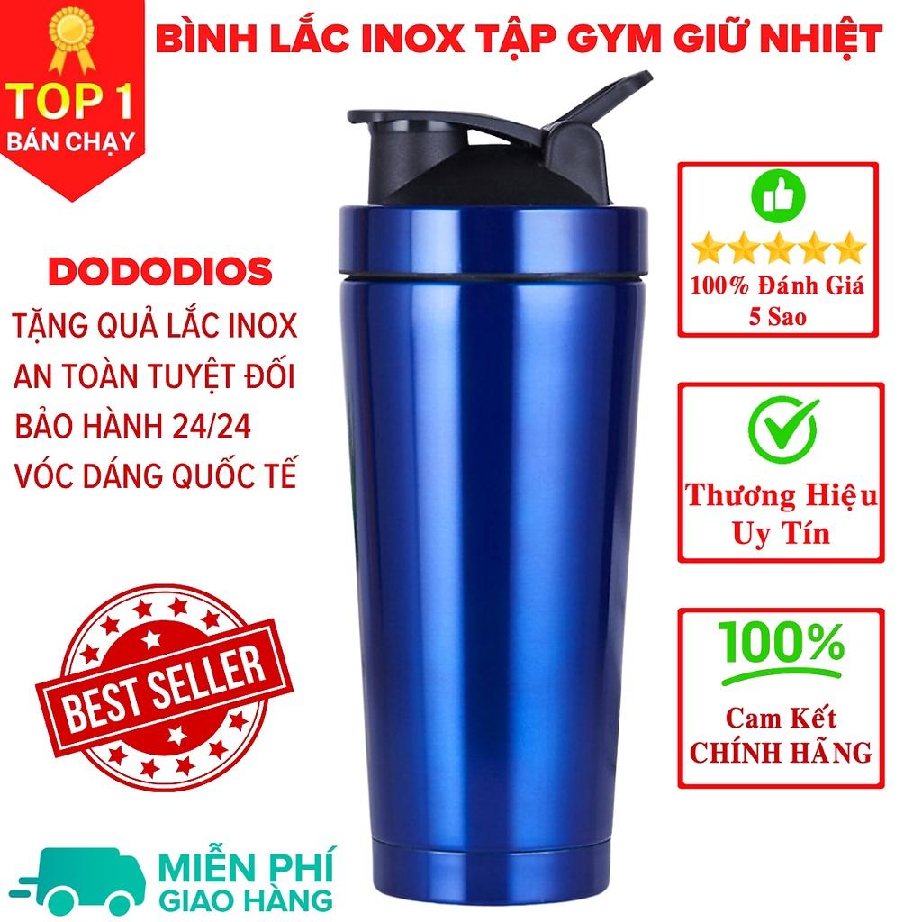 Hình ảnh bình lắc gym shaker, bình nước thể thao inox giữ nhiệt + Tặng quả lắc - Xanh Dương