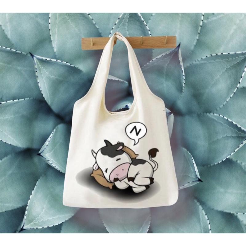 TOTE ĐEO VAI- Túi nhật Canvas- Bò sữa ngủ- vừa A4