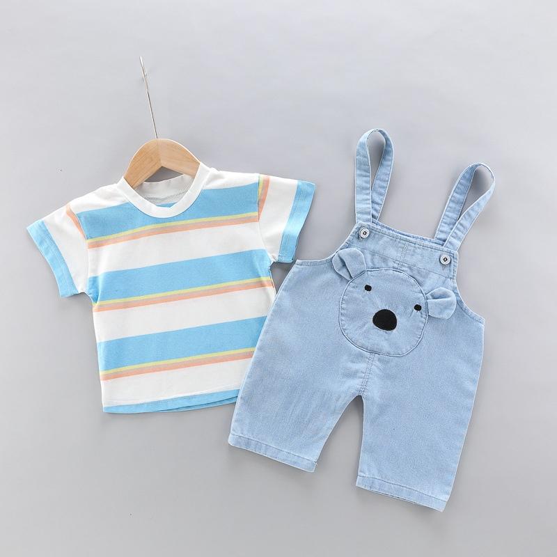 Set yếm bé trai, bé gái gồm áo thun kẻ sọc và yếm, bộ quần áo thời trang cho bé từ 9-18kg