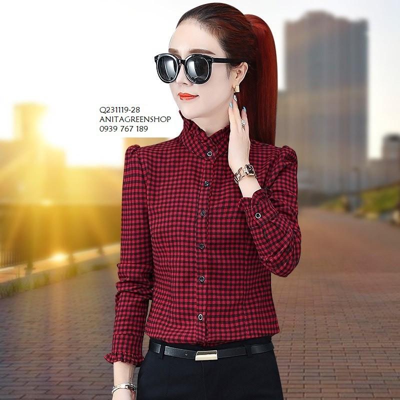 Q231119 ÁO SƠ MI CARO CỔ NHÚN BÈO