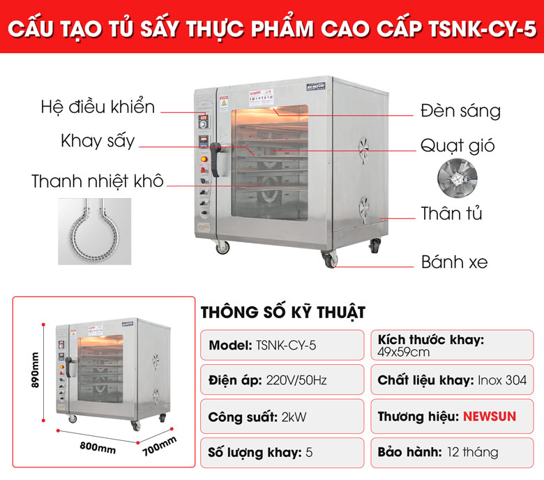 Tủ sấy thực phẩm cao cấp CY-5 NEWSUN - Hàng chính hãng