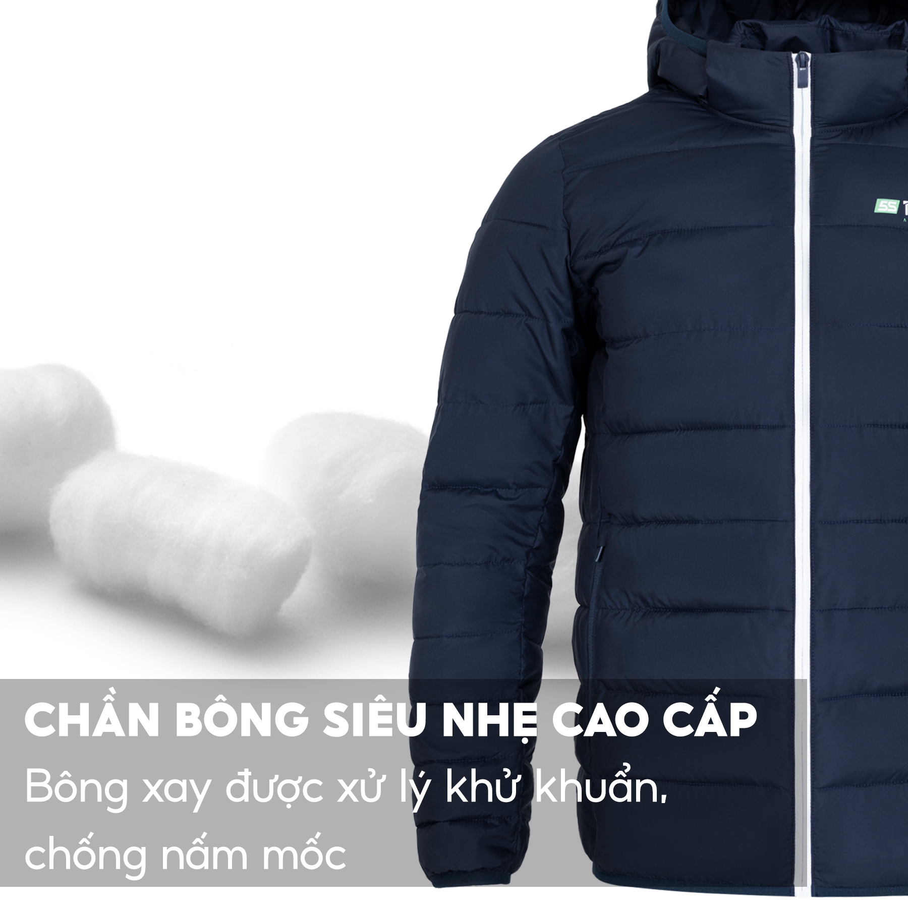 Áo Khoác Nam Chần Bông 5S Premium Siêu Nhẹ, Chất Liệu Bông Xay Kháng Khuẩn, Siêu Ấm (AKS22002)