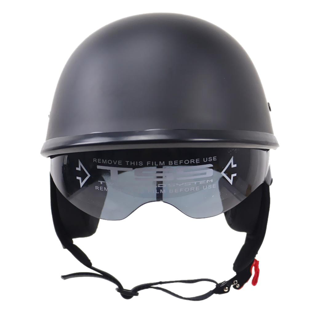 Matte Black Motorcycle Open Face Half Helmet DOT Drop Down Sun Visor M