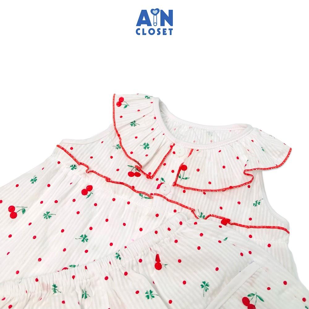 Bộ quần áo ngắn bé gái họa tiết Cherry lá xanh nền trắng cotton dệt - AICDBG6MG01B - AIN Closet