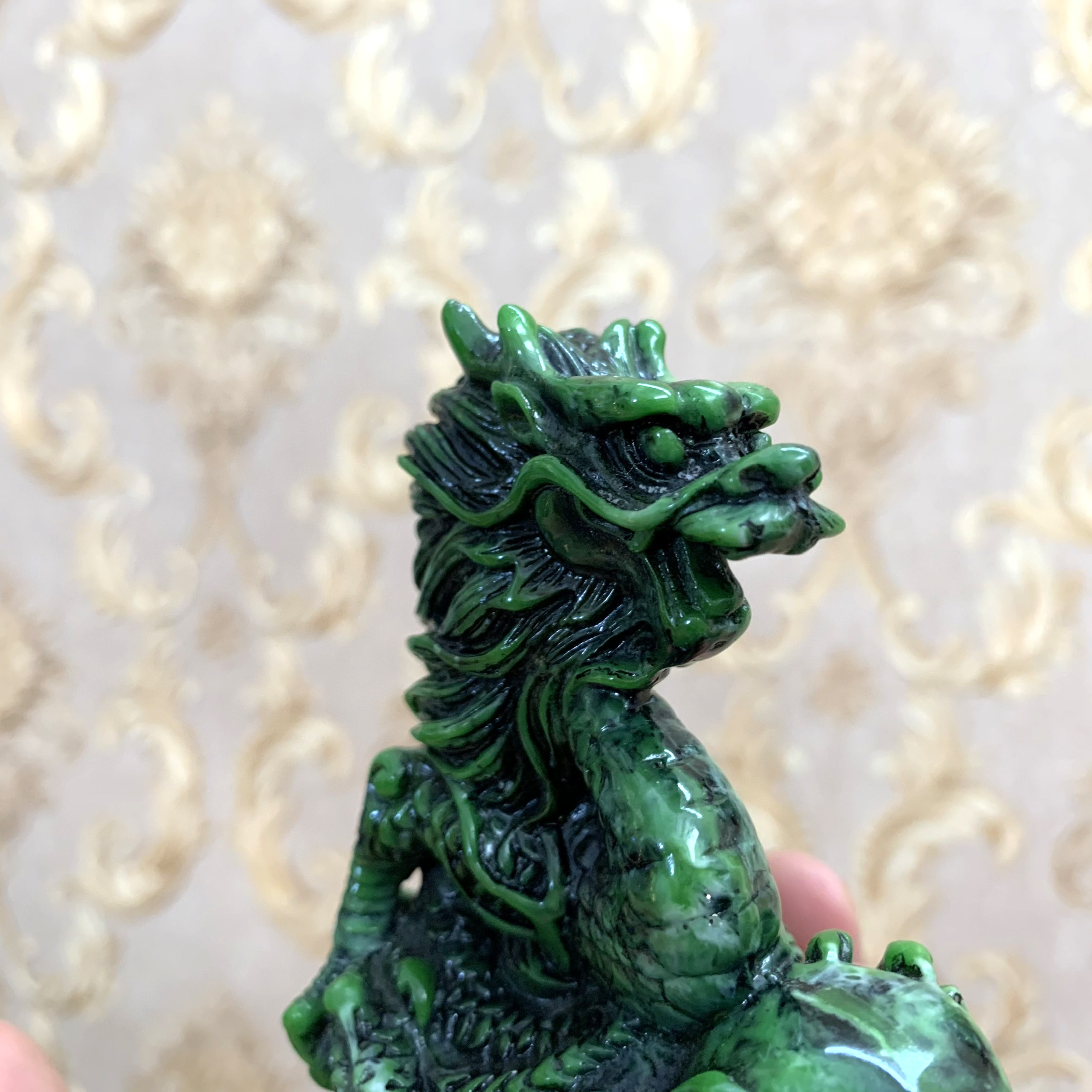 Tượng đá trang trí con Rồng Thanh Long Phong Thủy trang trí bàn làm việc | Màu xanh lục bích - Chiều cao 11cm