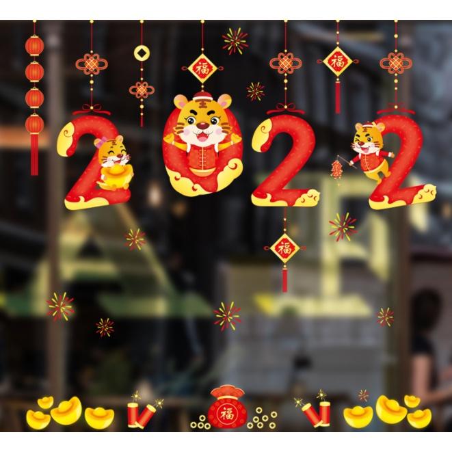 Decal trang trí Tết Hít Tĩnh Điện - 2022 cùng chú hổ