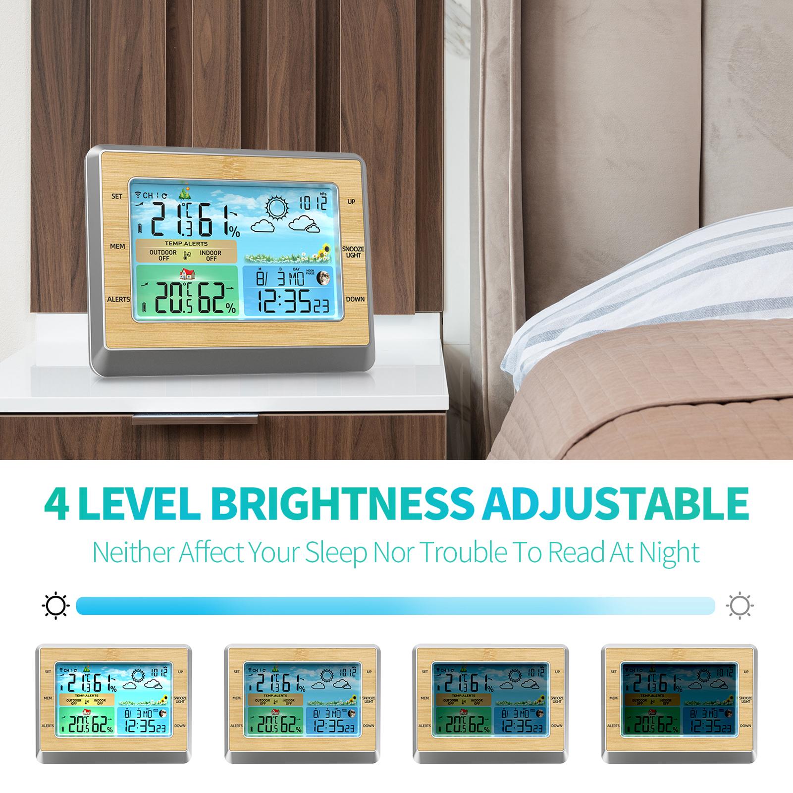 Bộ điều khiển xem thời tiết Không dây trong nhà kiêm Nhiệt kế ngoài trời Đèn LED Màn hình 4 mức Độ sáng
