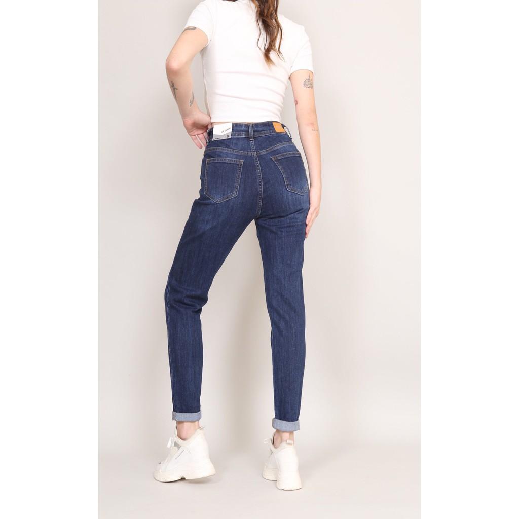 Quần Jean Nữ Baggy Boyfriend Trơn Cạp Lưng Cao co dãn CT Jeans