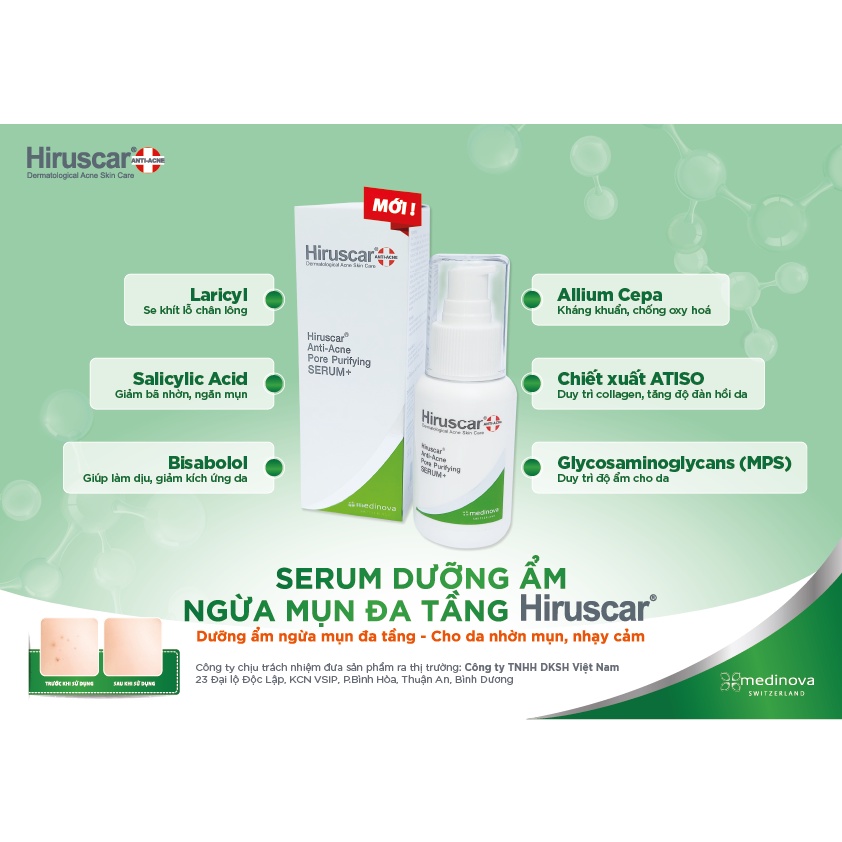 Serum dưỡng ẩm và ngừa mụn Hiruscar Anti-Acne Pore Purifying SERUM+