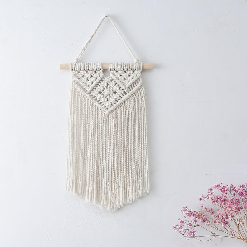 Set 2 Mành Macrame Mini Treo Tường. Sản phẩm nghệ thuật tết dây thủ công trang trí nhà cửa, quán café, homestay. MMN003