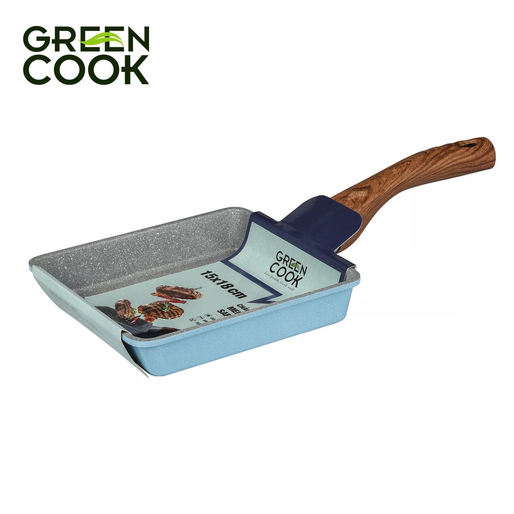 Chảo đúc chống dính đáy từ chữ nhật men đá xanh sapphire Green Cook GCP09-1518IH với 10 lớp chống dính an toàn cho sức khoẻ