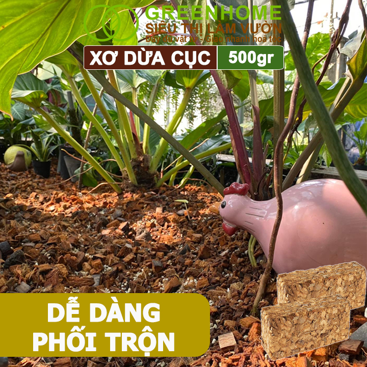 Xơ Dừa Cục Greenhome, Viên 500gr, Sơ Dừa Nén, Nở Gấp 5 Lần, Kích Thích Rễ, Thoát Nước Tốt Giá Thể Kiểng Lá, Phong Lan