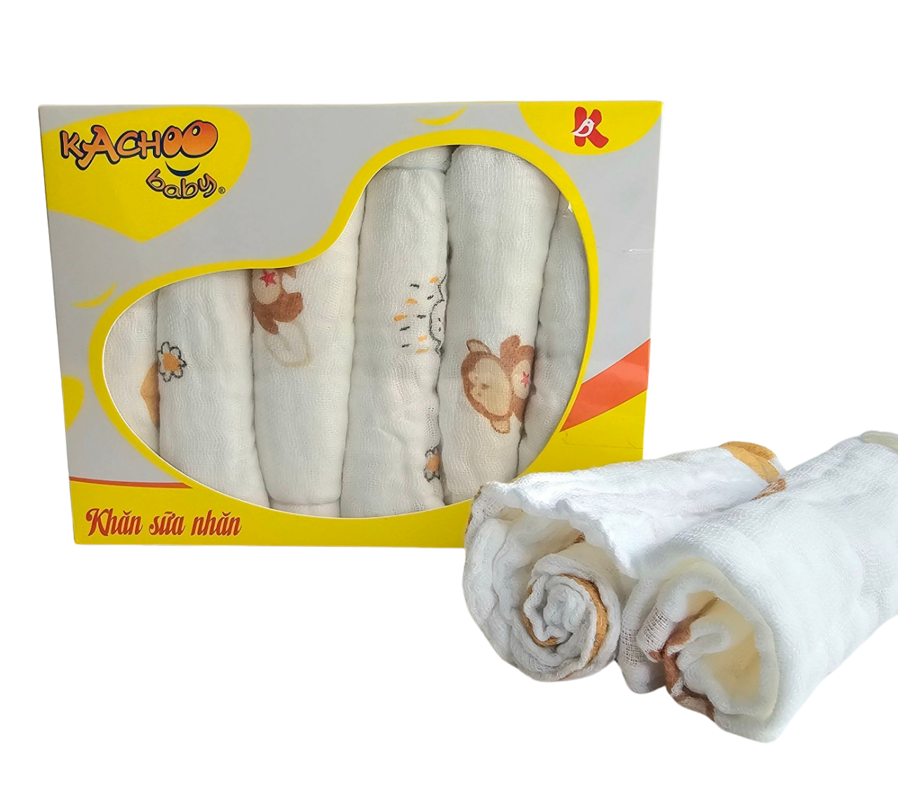 Hộp 6 khăn sữa nhăn cotton  4 lớp 25 cm x 25 cm mềm mịn, dày, thấm hút tốt dành cho bé